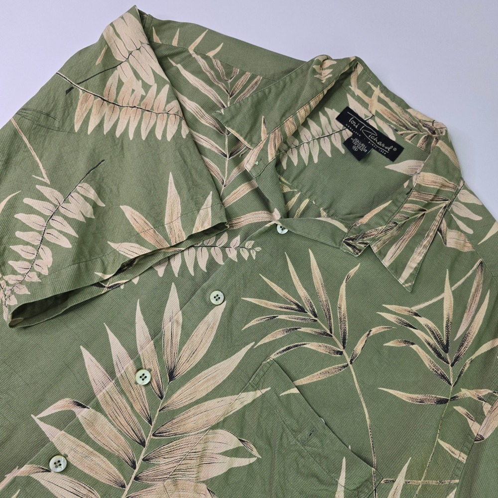 Tori Richard Mens XL Silk Hawaiian Shirt Sage Green Tropical Leaf Fern Aloha